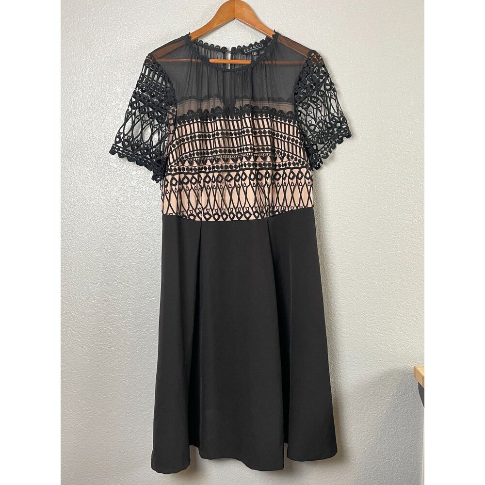 Eloquii Women's Size 18 Black Lace Underlay Fit & Flare Dress Short Sleeve